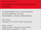 Windows 10 : Cette application a été bloquée pour votre protection… [Résolu]