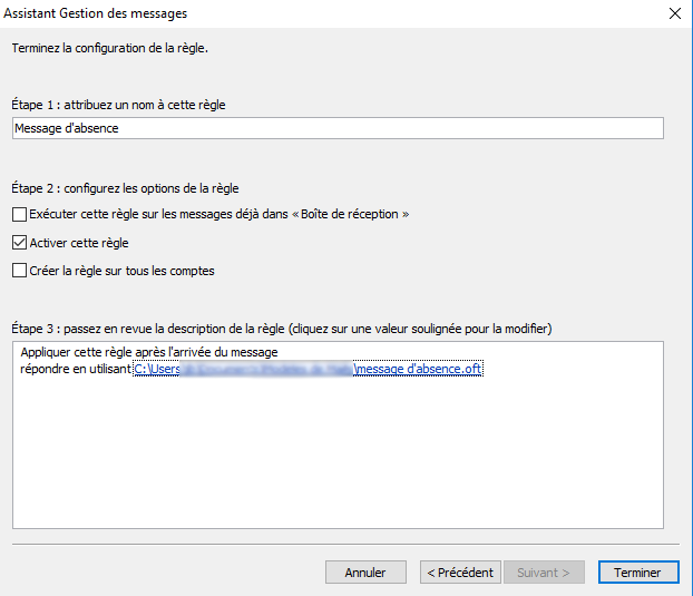 COMMENT CONFIGURER UN MESSAGE D'ABSENCE DANS OUTLOOK ? Etape%2005