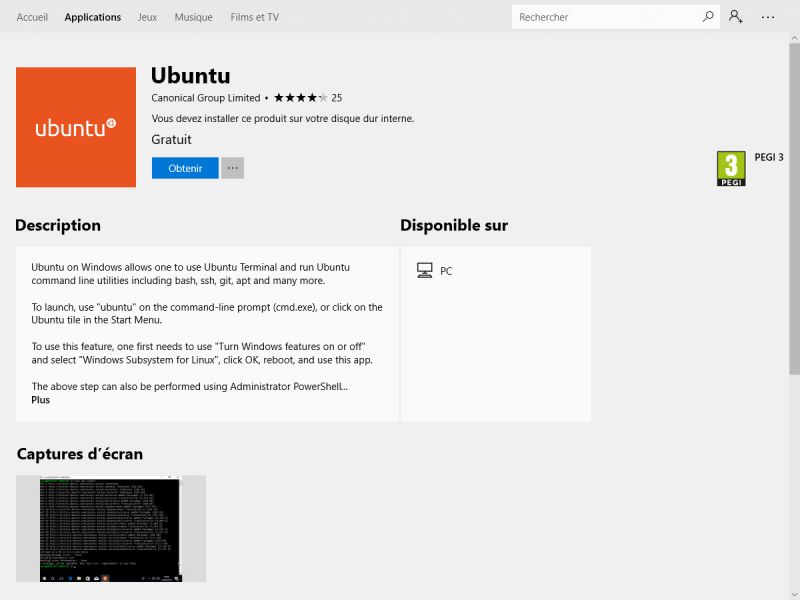 Linux sur Windows 10