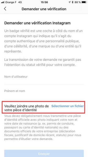 Demander une vérification Instagram